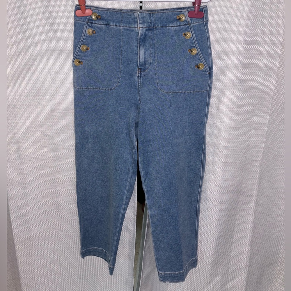 Talbots Blue High-Rise Ankle Sailor Jeans with Gold Buttons